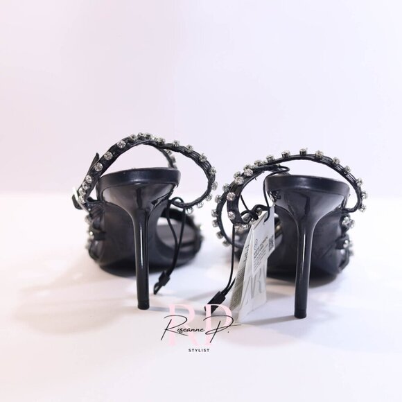 Zara black crystal rhinestone studded embellished sandal high heel Sz 37 NWT - Picture 5 of 7